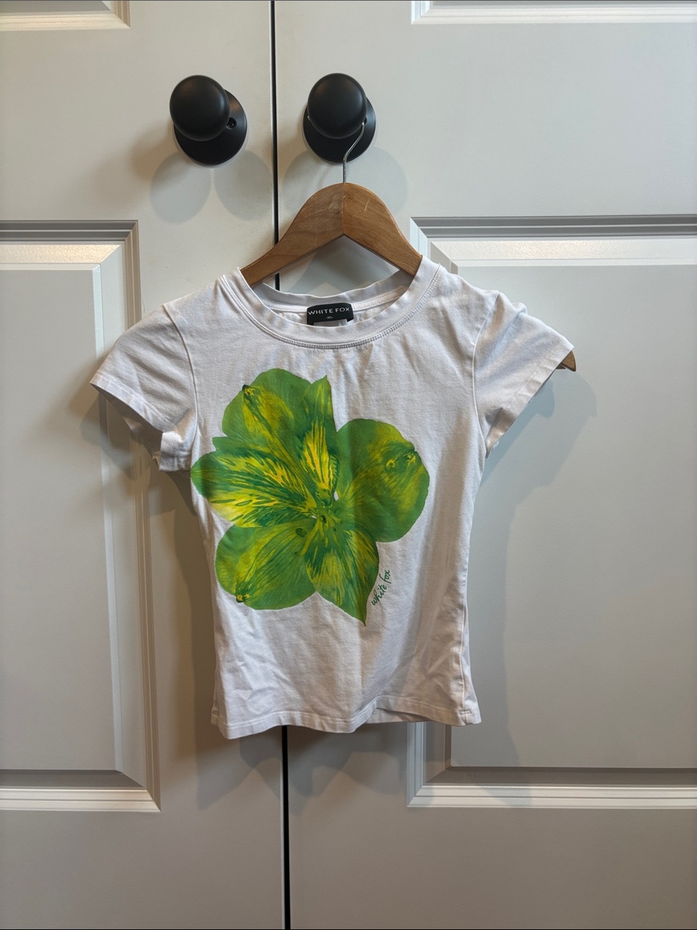 White Fox Boutique White Crop Tee with Green & Yellow Floral